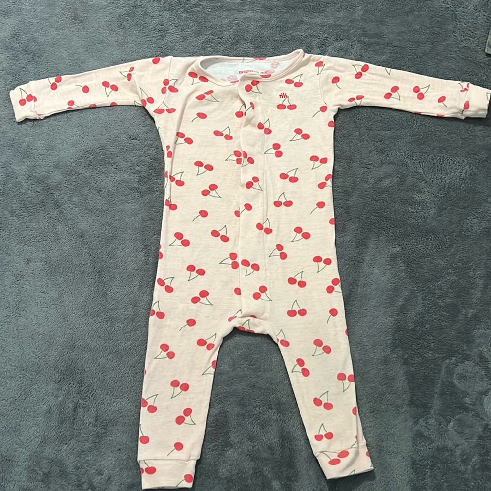 Simply Magnetic Me Coverall Baby Girl 9-12 Months Pink Cherry Print Footless